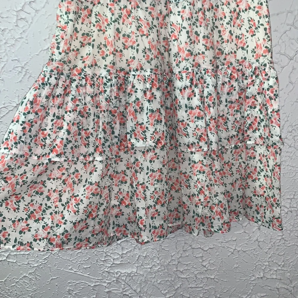 STORIA Ruffle Layer Ditzy Floral Mini Dress Pink White Medium Sleeveless Party
